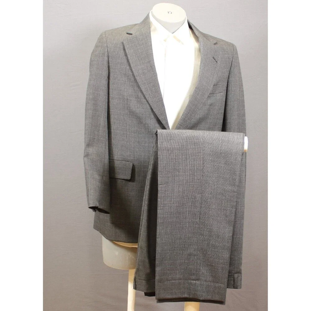 Embassy Square Vintage 2 Piece Suit Mens Gray Checked 40R Flat Fronts 34" W USA - Picture 2 of 13